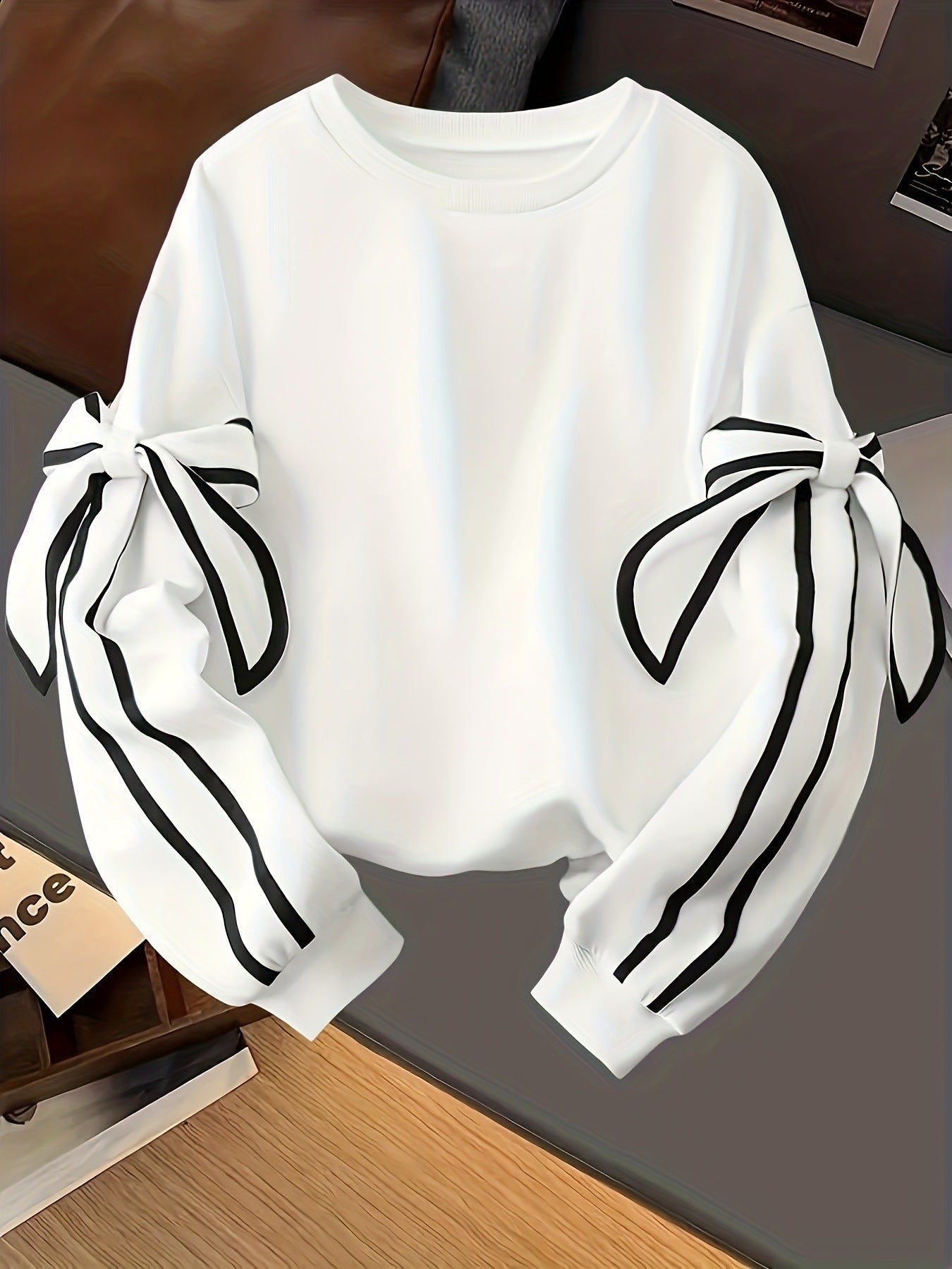 Fashion Casual Bow Round Neck Long Sleeve Sweater For Women