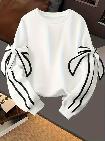 Fashion Casual Bow Round Neck Long Sleeve Sweater For Women