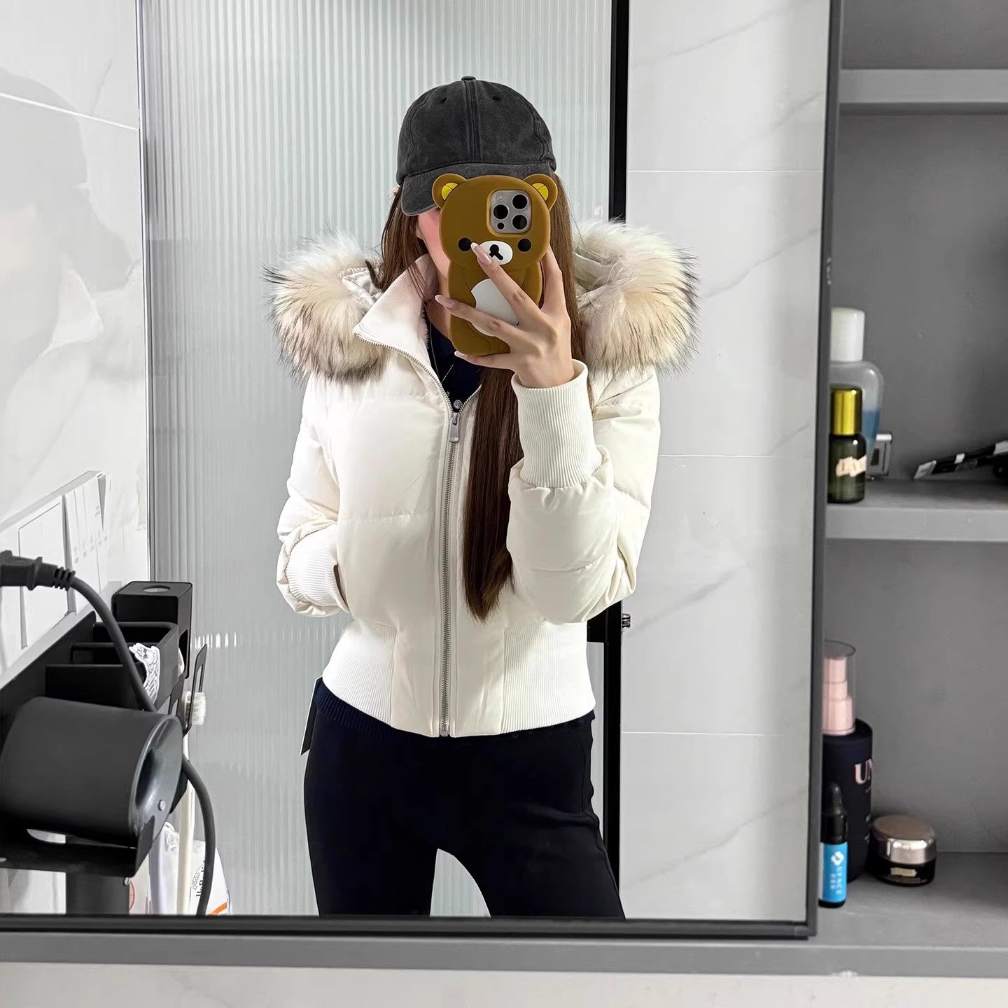 Womens Thickened Fleece-lined Slim-fit Cotton Coat