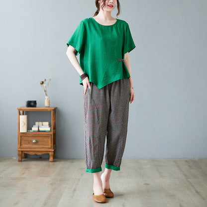 New Chinese Style Buckle Irregular Top Two-piece Set For Women