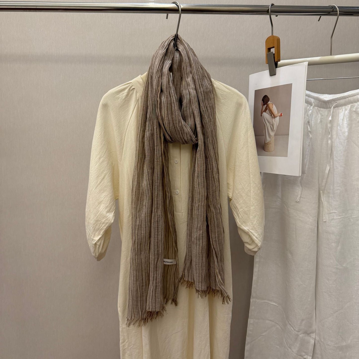 Striped Pleated Cotton-Linen Scarf