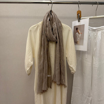 Striped Pleated Cotton-Linen Scarf