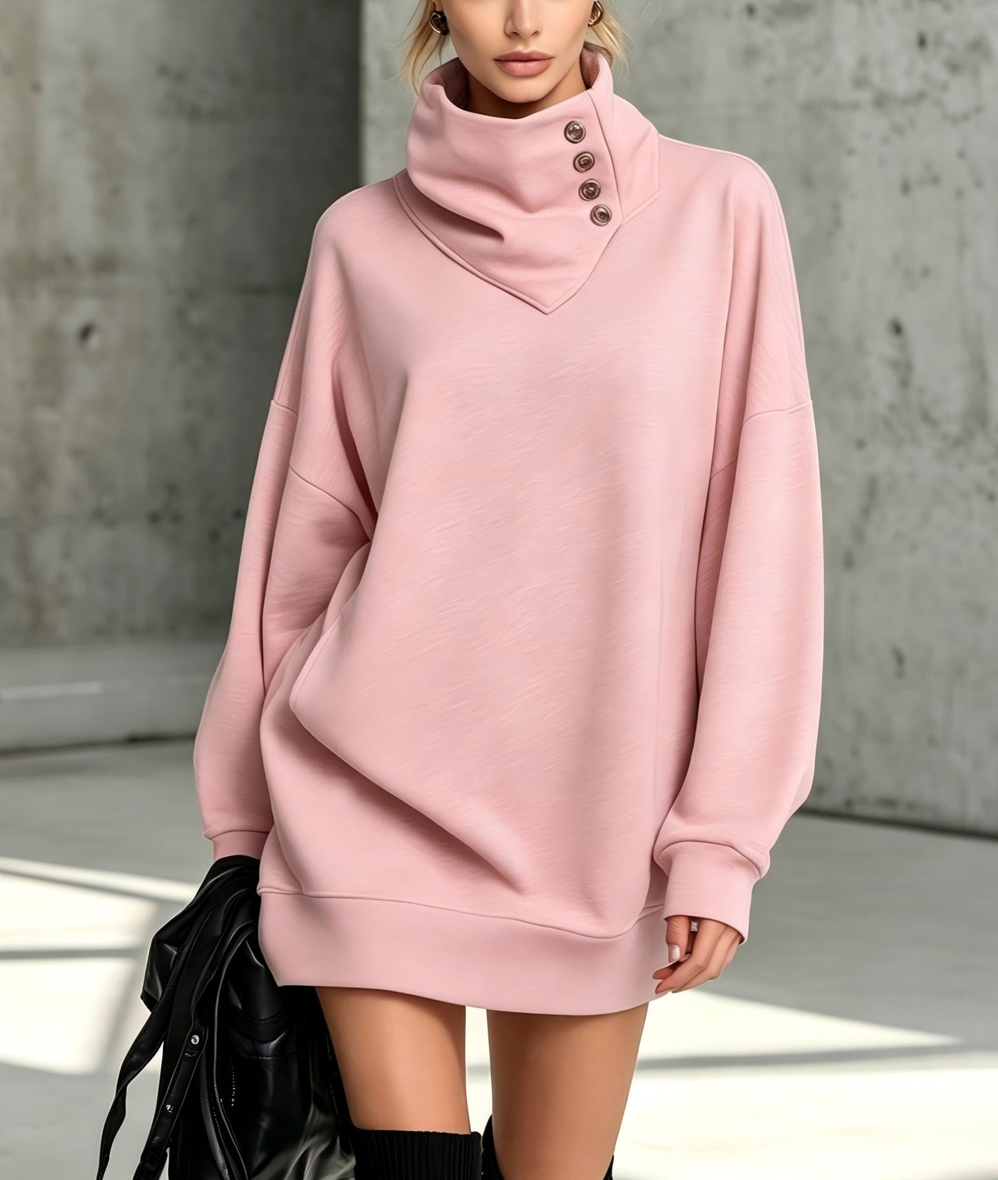Vintage Loose-Fit Button-Down Mid-Length Womens Sweatshirt