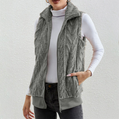 Thickened Jacquard Double-Faced Fleece Sleeveless Vest For Women