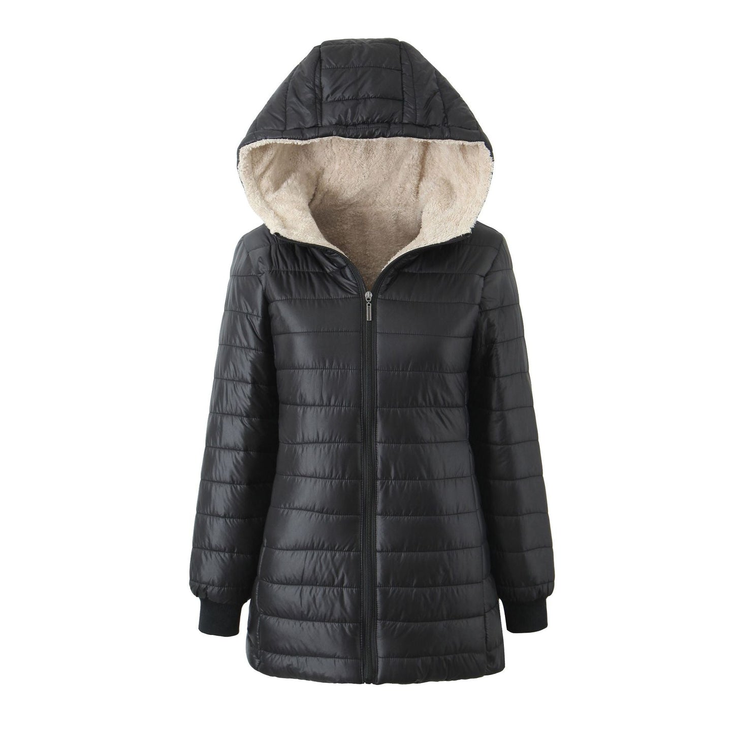 Womens Warm Hooded Fleece-lined Coat