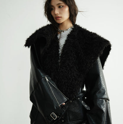 Mid-length Heavyweight PU Leather Silhouette Jacket