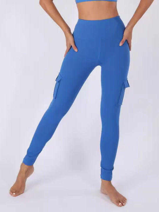 Multi-Pocket Sports Brushed Naked-Feel Yoga Slimming Tight Leggings For Women With High Waist And Fitness Sweat-Wicking Multi-Pocket Design