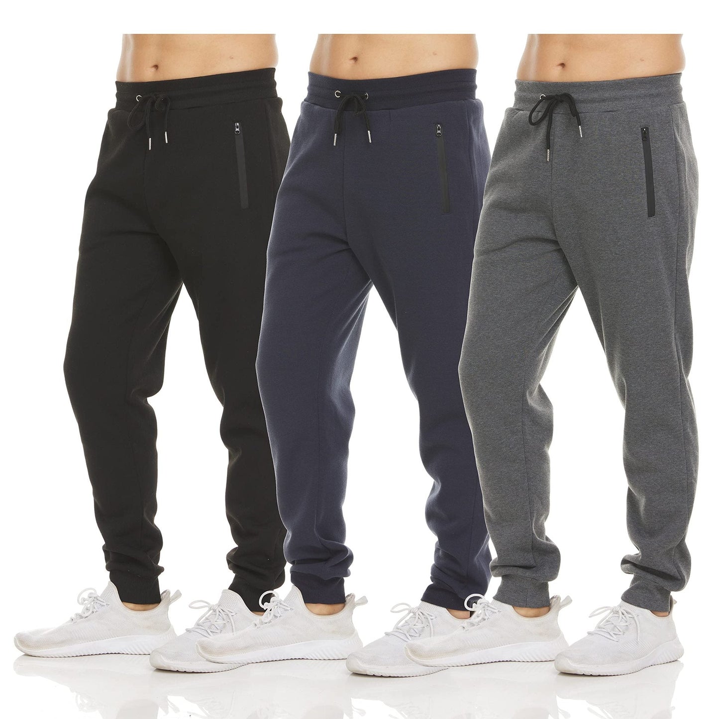 Men's Slim-fit Athletic Leggings, Casual Fleece Sweatpants With Zippered Ankle Cuffs, Solid-colored Skinny Running Pants