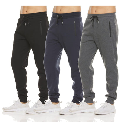 Men's Slim-fit Athletic Leggings, Casual Fleece Sweatpants With Zippered Ankle Cuffs, Solid-colored Skinny Running Pants