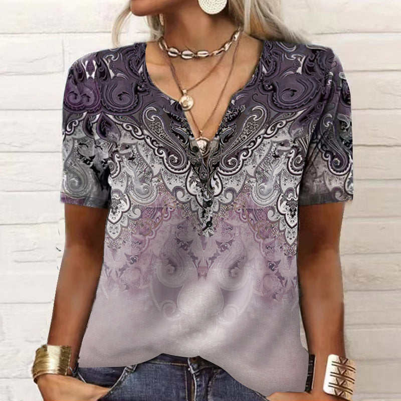 2026 Spring Summer European And American New Women's Short Sleeved Printed Casual Fashion Versatile Short Sleeved T-shirt