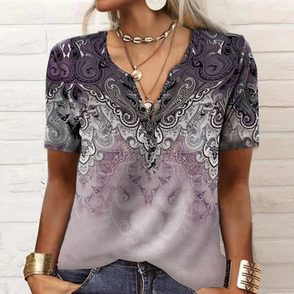 2026 Spring Summer European And American New Women's Short Sleeved Printed Casual Fashion Versatile Short Sleeved T-shirt