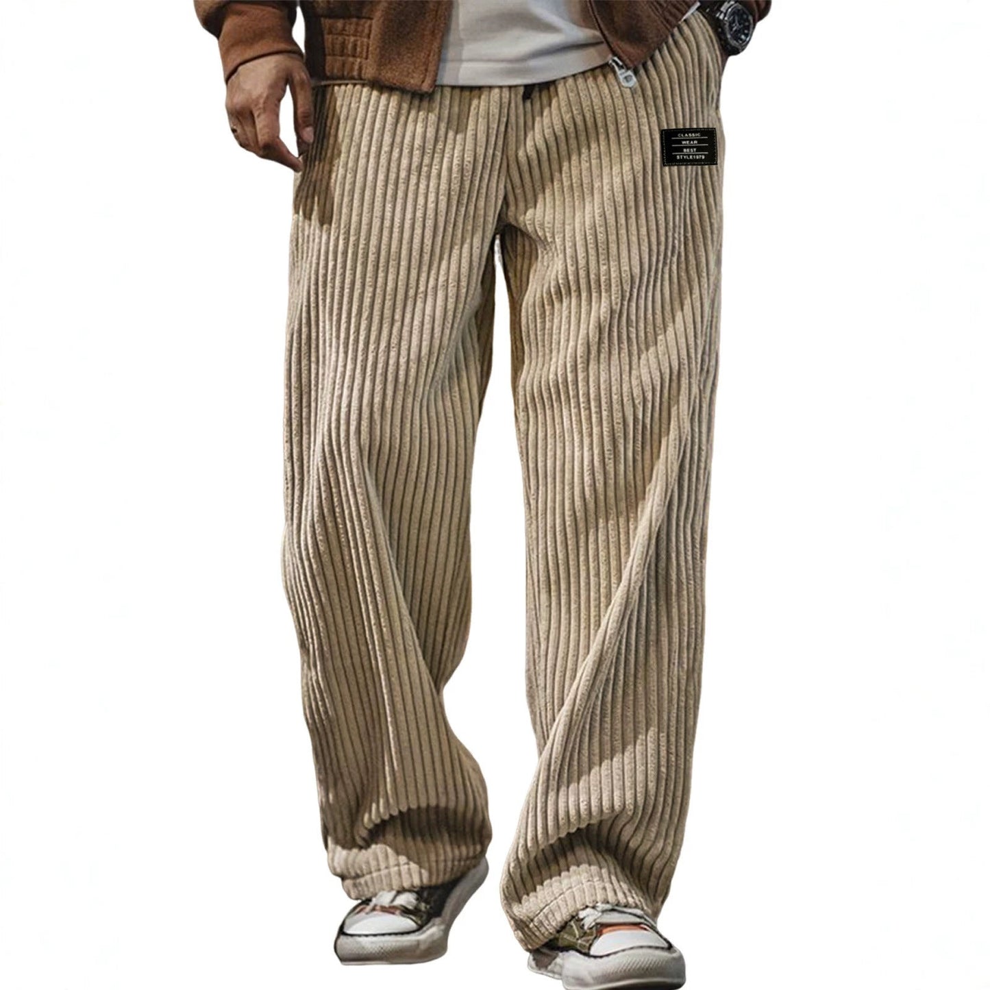 Pocket-embroidered Black-label Loose Straight-leg Casual Pants
