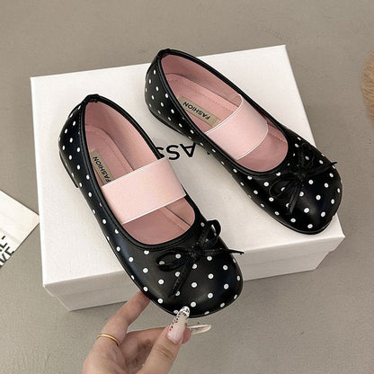 2026 Spring New Soft Sole Slip-on Ballet Flats, French Polka Dot Bow Flat Mary Jane Shoes For Women