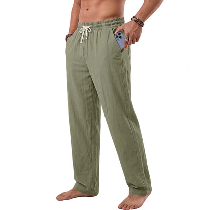 Men's American Style Washed Crinkled Linen Cotton Trousers, US Size, Summer Vacation Outdoor Beach Straight-Leg Pants For AliExpress