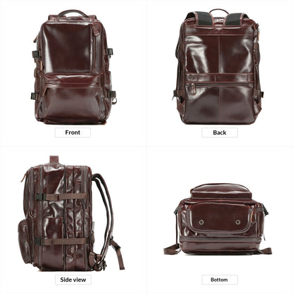 Leather Backpack, Travel Bag, Leather Top Layer, Cowhide Oil Wax Leather, Outdoor Hiking And Mountaineering Bag, Large Capacity Backpack