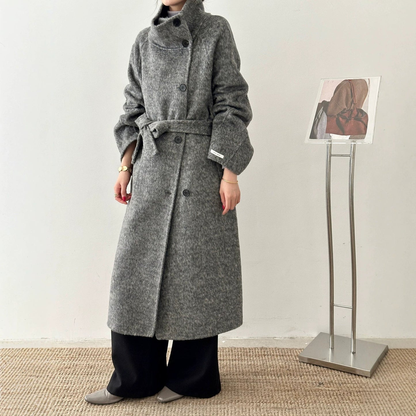 Womens Knee-length Oversized Double-faced Wool Coat