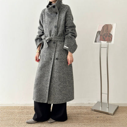 Womens Knee-length Oversized Double-faced Wool Coat
