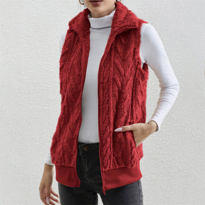 Thickened Jacquard Double-Faced Fleece Sleeveless Vest For Women