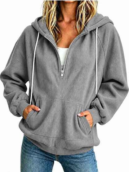 Womens Loose-fit Long-sleeve Half-zip Hooded Sweatshirt