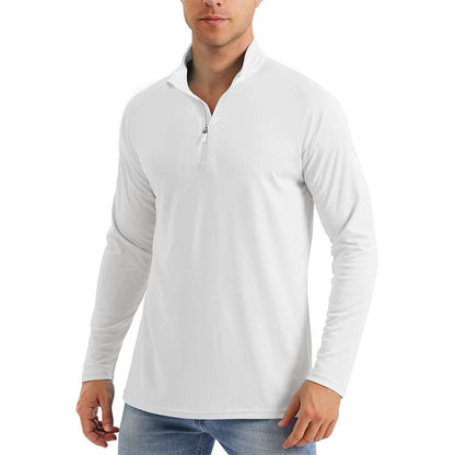 European And American Autumn And Winter Stand-Up Collar Half-Zip Long-Sleeved Sweatshirt For Men Outdoor Running Sports Quick-Drying Pure Color Fitness Breathable T-Shirt