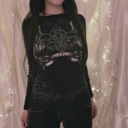 Casual Chic Printed Long-sleeve Top European And American Style