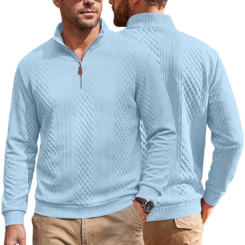 American-style Textured Diamond Jacquard Half-zip Lapel Long Sleeves