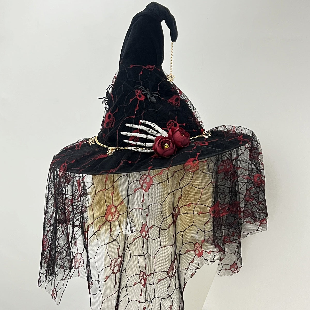Halloween Witch Hat Vintage Lace Veil Cap