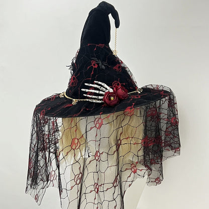 Halloween Witch Hat Vintage Lace Veil Cap