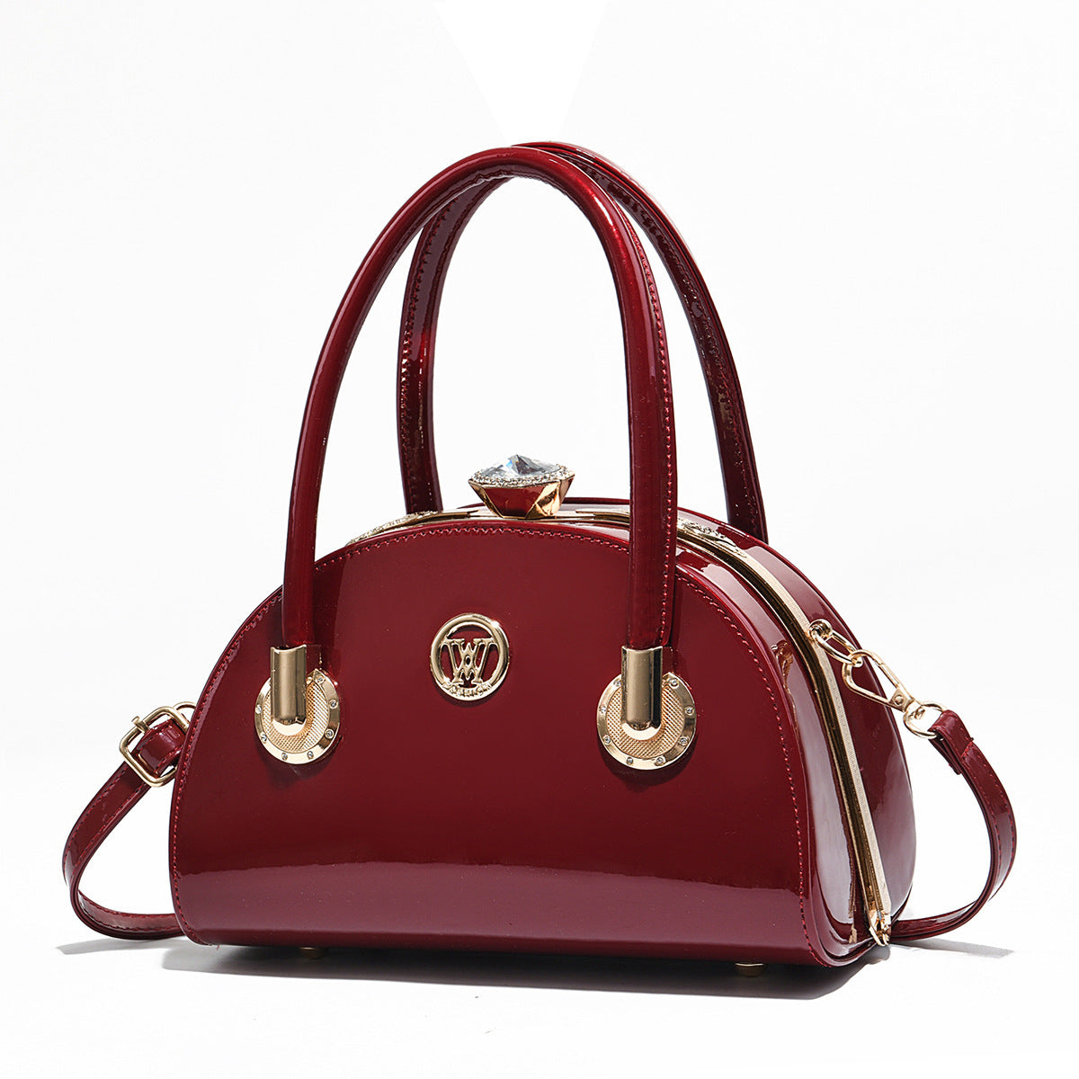 Womens Gold-trimmed Handbag Light-luxury Glossy-leather Shell Bag