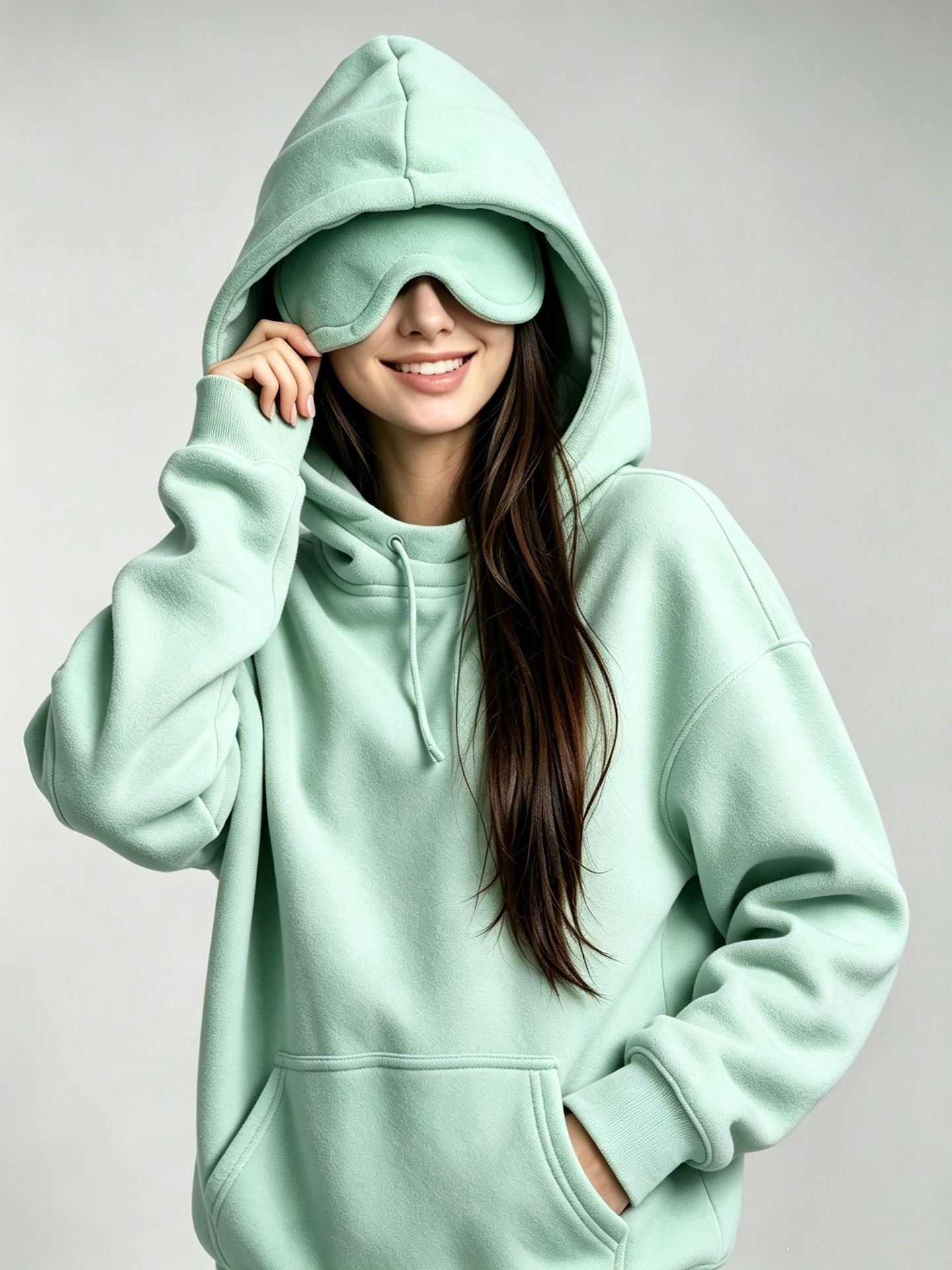 Women's Hooded Unisex Set With Eye Mask And Fleece Lining