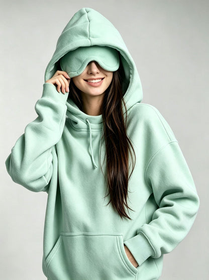 Women's Hooded Unisex Set With Eye Mask And Fleece Lining