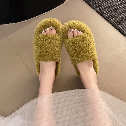 Platform Fall Winter Cotton Slippers 2026 New Fuzzy Slippers Women Outdoor Vintage Fashion Furry