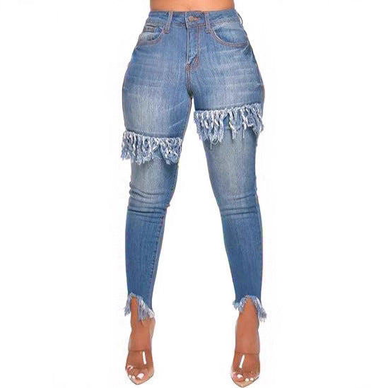 Womens Slim-fit Hip-lifting Blue Jeans