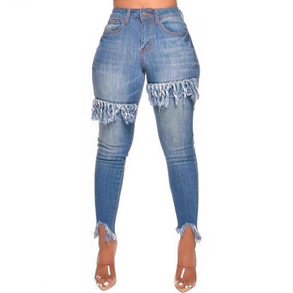 Womens Slim-fit Hip-lifting Blue Jeans