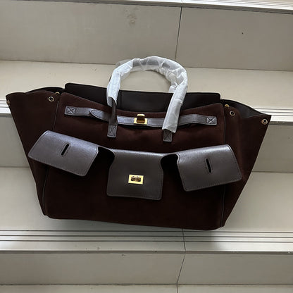 Large-Capacity Neutral-Style Tote Wing Genuine Leather Motorcycle Shoulder Bag