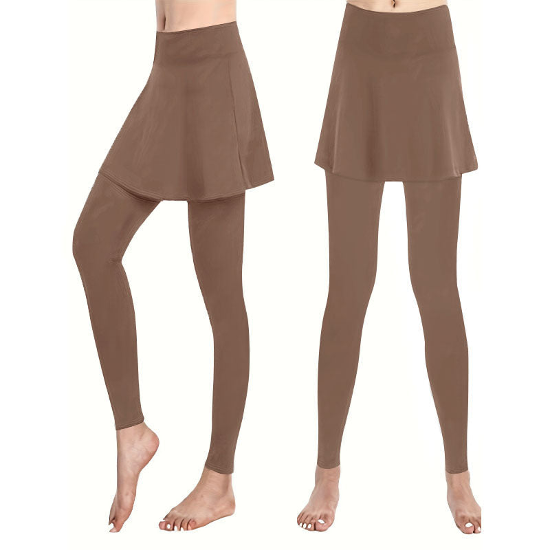 Women's High Waist Skirted Leggings 2 In 1 Flared Skirt Overlay Active Leggings For Yoga & Workout