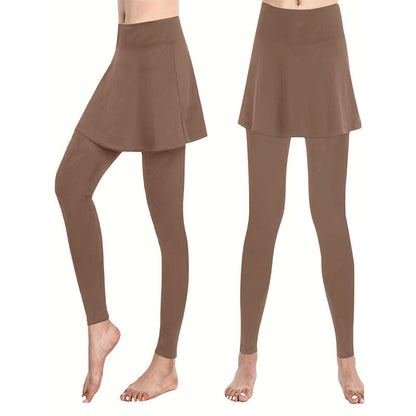 Women's High Waist Skirted Leggings 2 In 1 Flared Skirt Overlay Active Leggings For Yoga & Workout