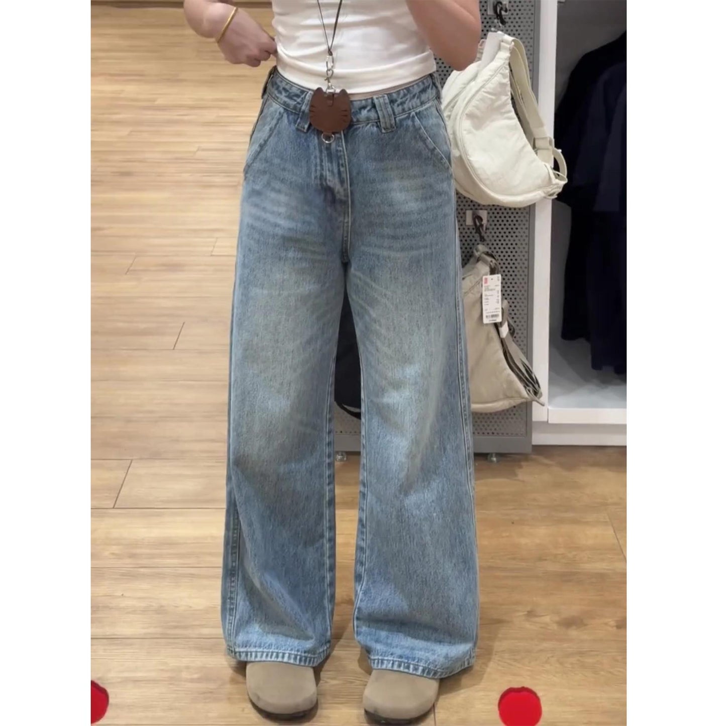 Short-statured Womens American-style Floor-length Jeans