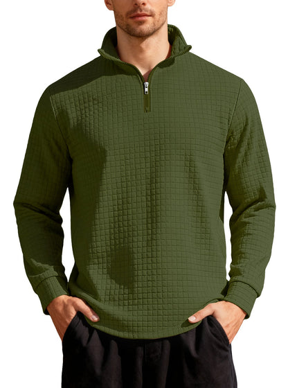 Business-casual Mens Loose-fit Jacquard Crew-neck Half-zip Hoodie With Small Square Patterns
