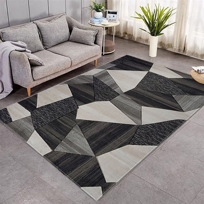 Wine Red Gray Geometric Round Carpet