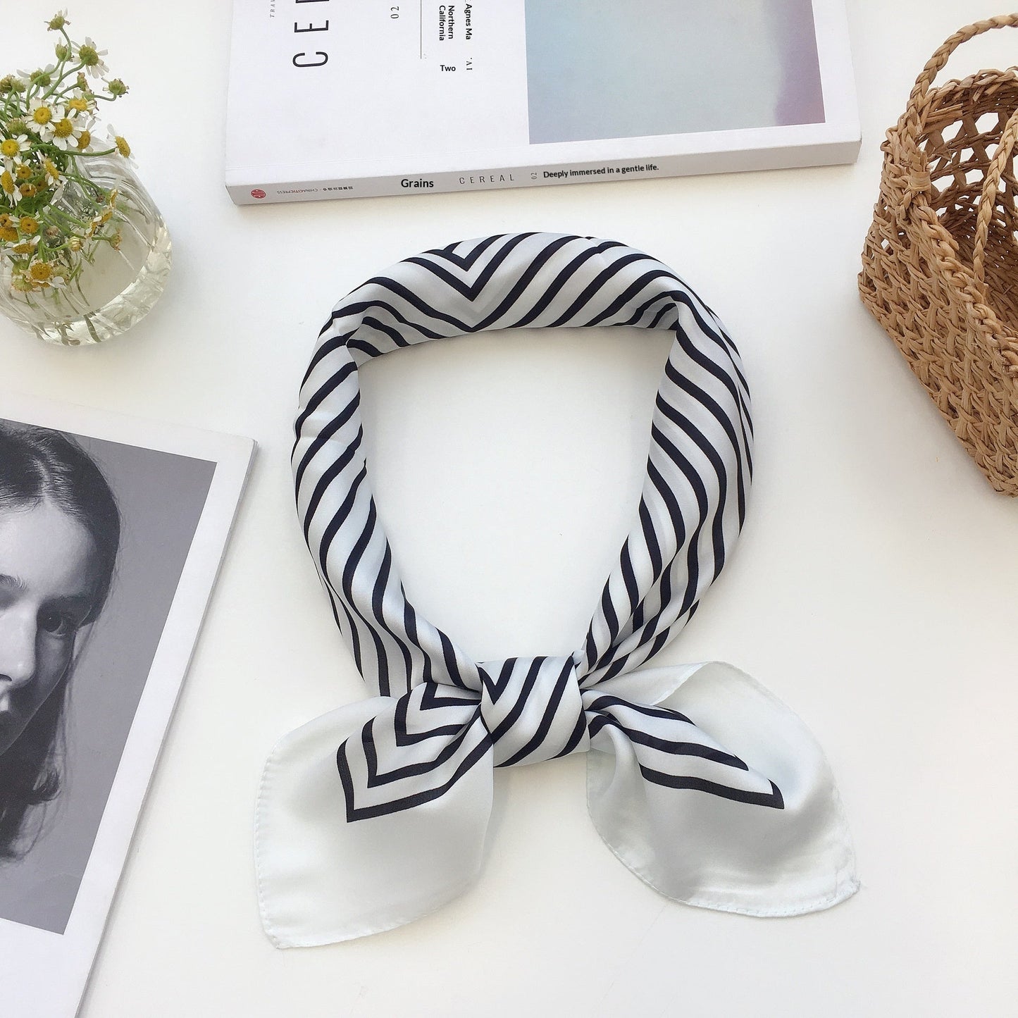 Womens Silk Small Square Scarf Hairband