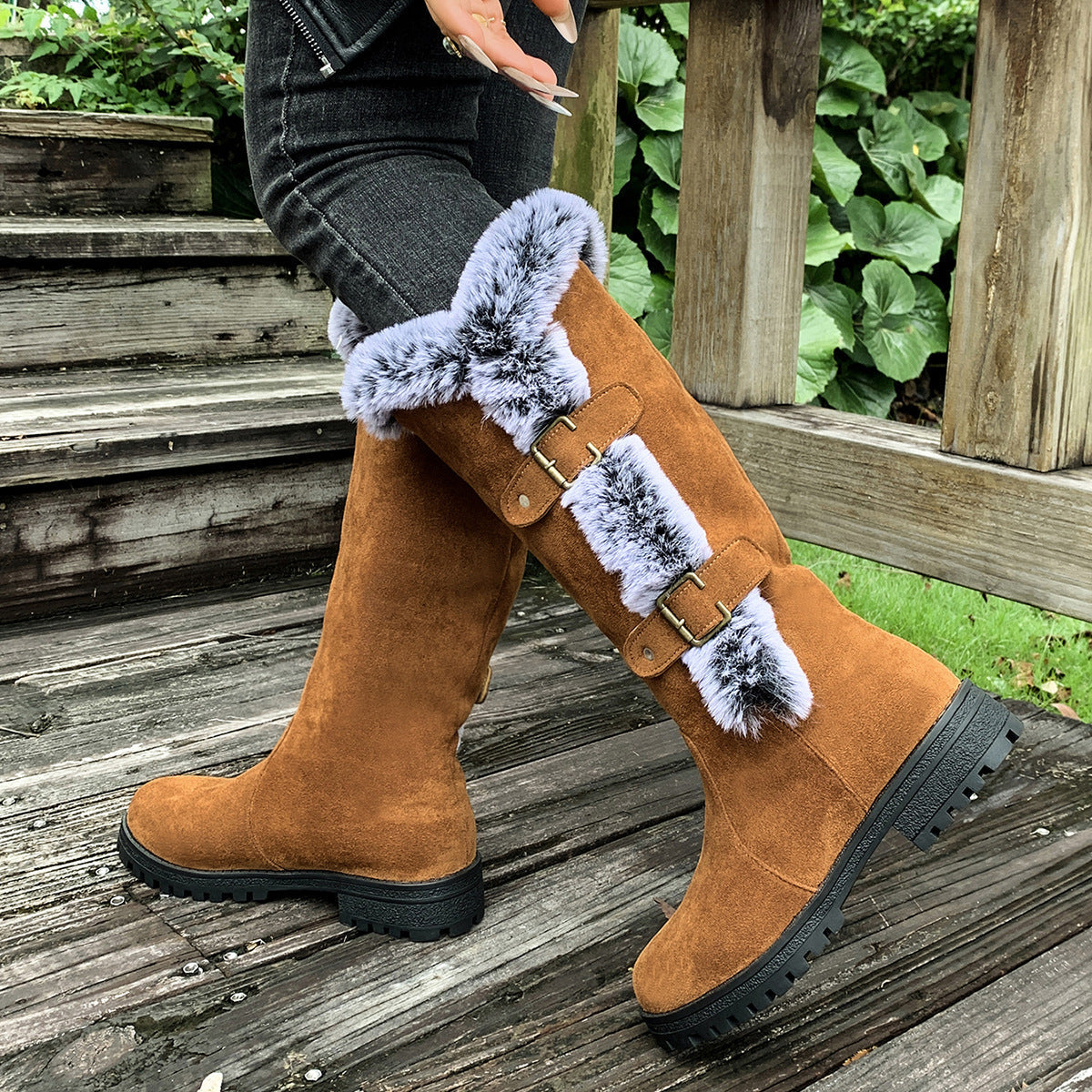 Women's Autumn And Winter Rabbit Fur Thick Velvet Thick Snow Boots