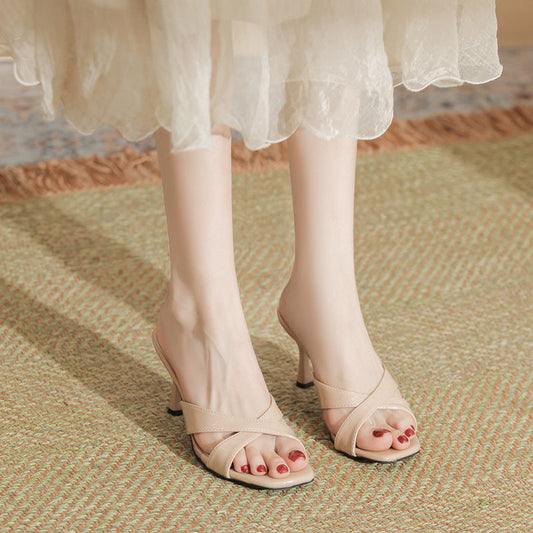 316-F3 High Heel Square Toe High-grade Outdoor Slippers