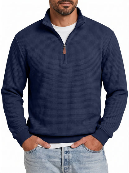 Mens Knitted Casual Hoodie With A Half-zip And Stand-up Collar Long Sleeves