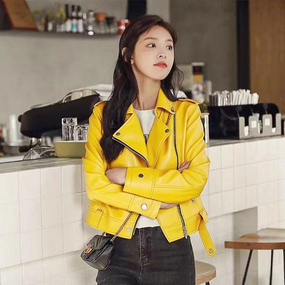 Short Slim-fit PU Leather Jacket