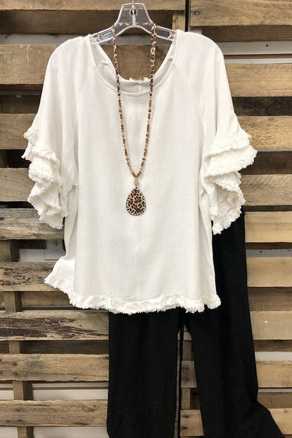 European And American Loose Plus Size Ruffle Sleeve T-shirt Top
