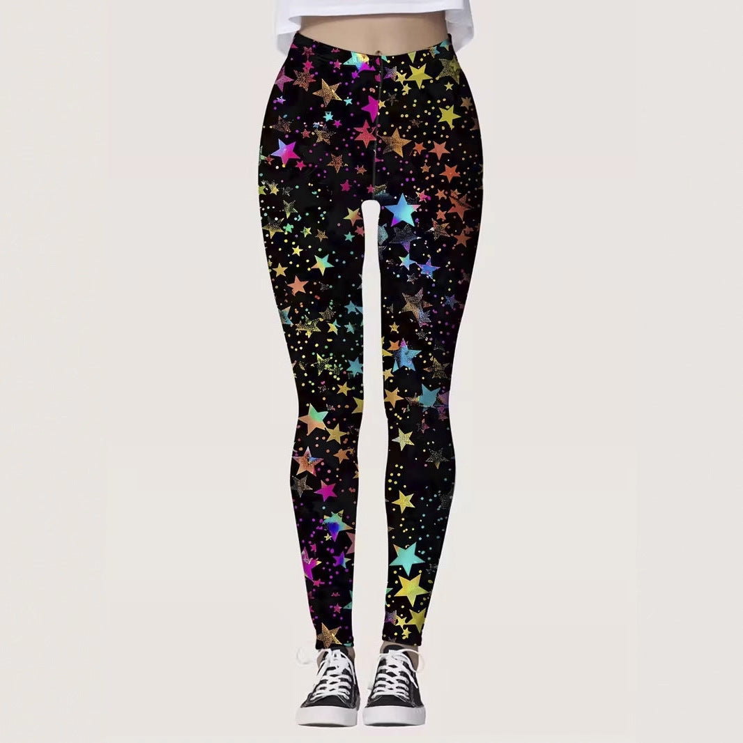 High-waisted Yoga Pants With Double-ring Gold-stamped Print