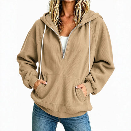 Womens Loose-fit Long-sleeve Half-zip Hooded Sweatshirt