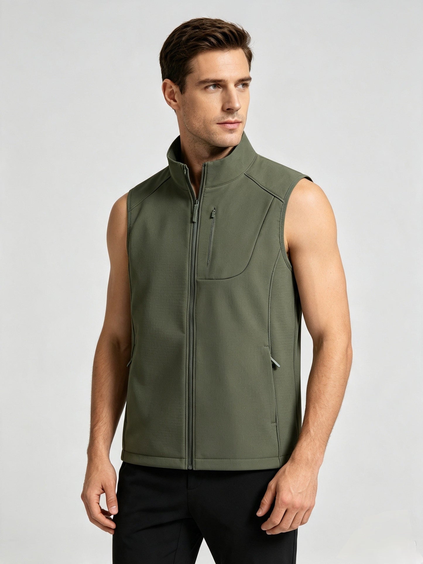 Men Women Couple Functional Softshell Vest Fleece Lined Warm Sleeveless Coat Stand Collar Windproof Zip Pocket Outdoor Sports Fishing Travel Commute Gilet