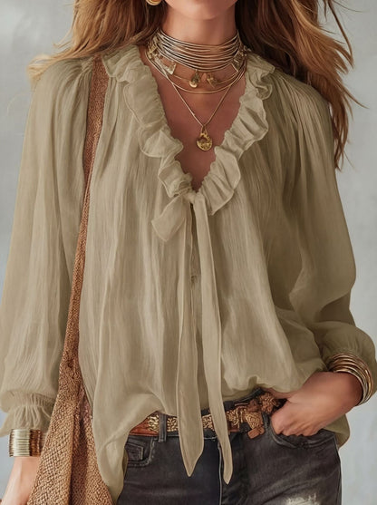 Ladies' Fashion V-neck Loose Shirt Top